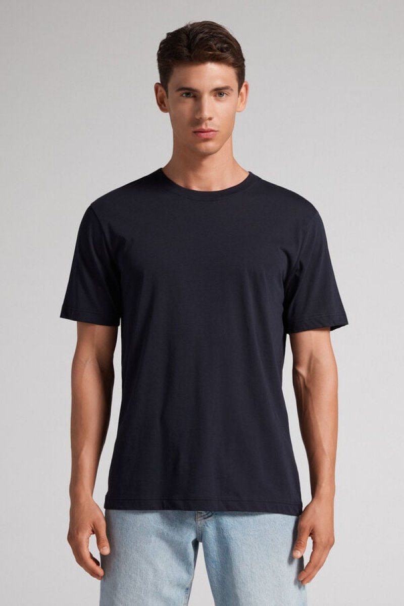 Intimissimi Regular Fit T-shirt In Extrafine Supima® Cotton Plave | SN-ITMSM58593