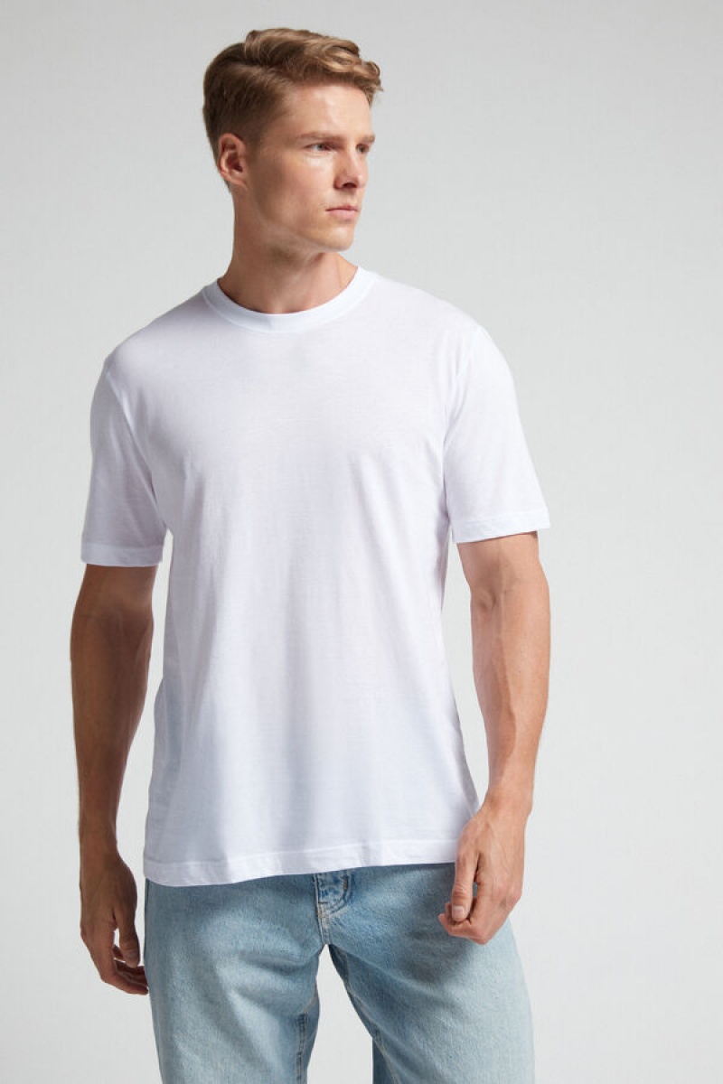 Intimissimi Regular Fit T-shirt In Extrafine Supima® Cotton Bijele | SN-ITMSM58594