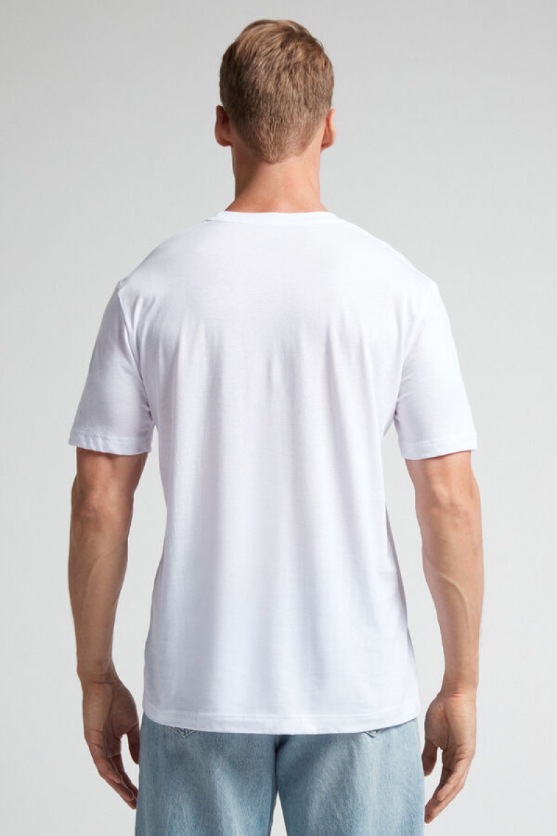 Intimissimi Regular Fit T-shirt In Extrafine Supima® Cotton Bijele | SN-ITMSM58594