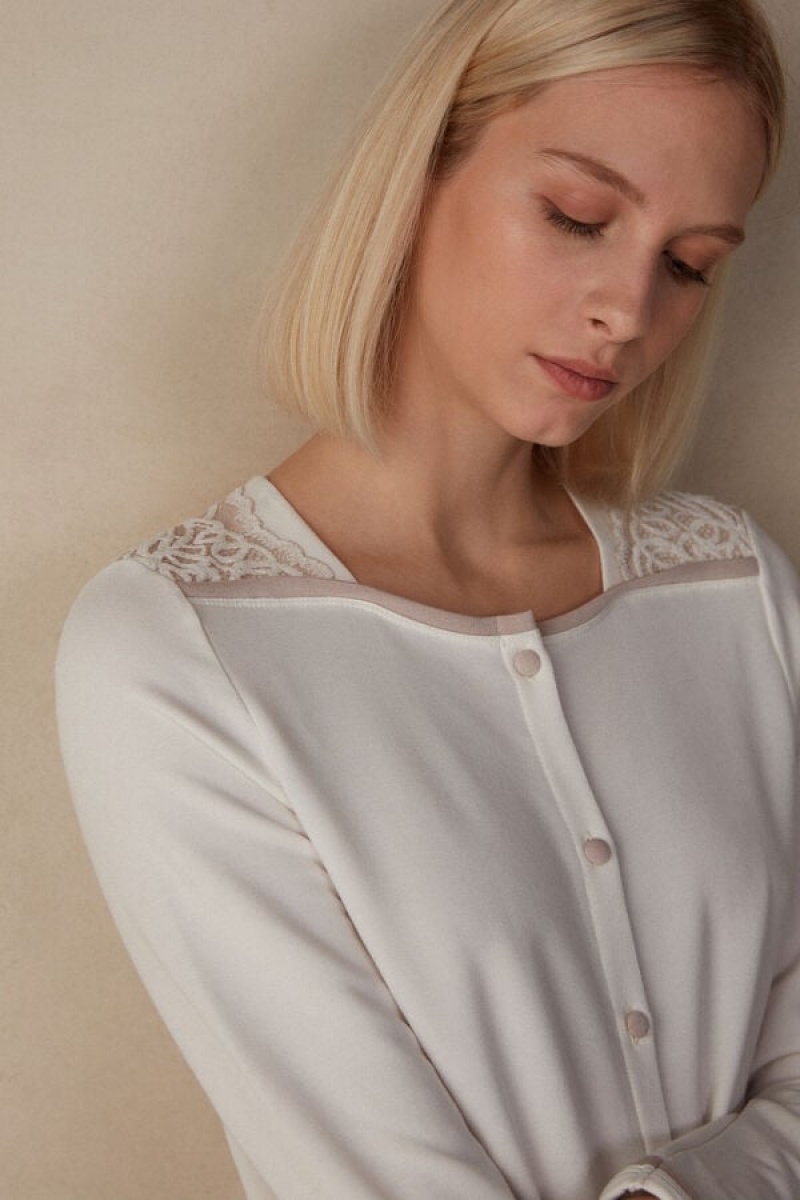 Intimissimi Romantic Bedroom Button Up Night Shirt In Modal With Vuna Bijele | SN-ITMSM58403