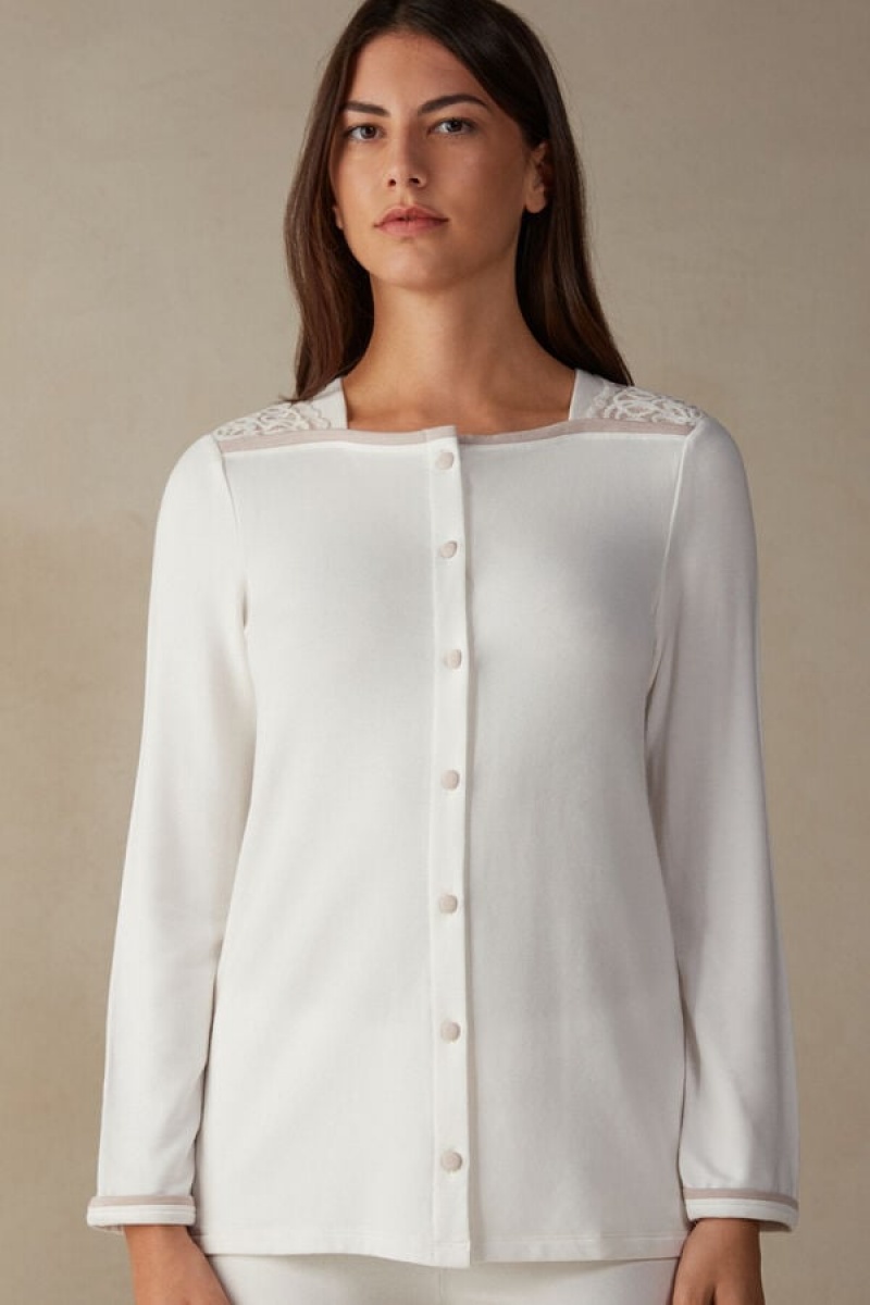 Intimissimi Romantic Bedroom Button Up Top In Modal With Vuna Bijele | SN-ITMSM58230