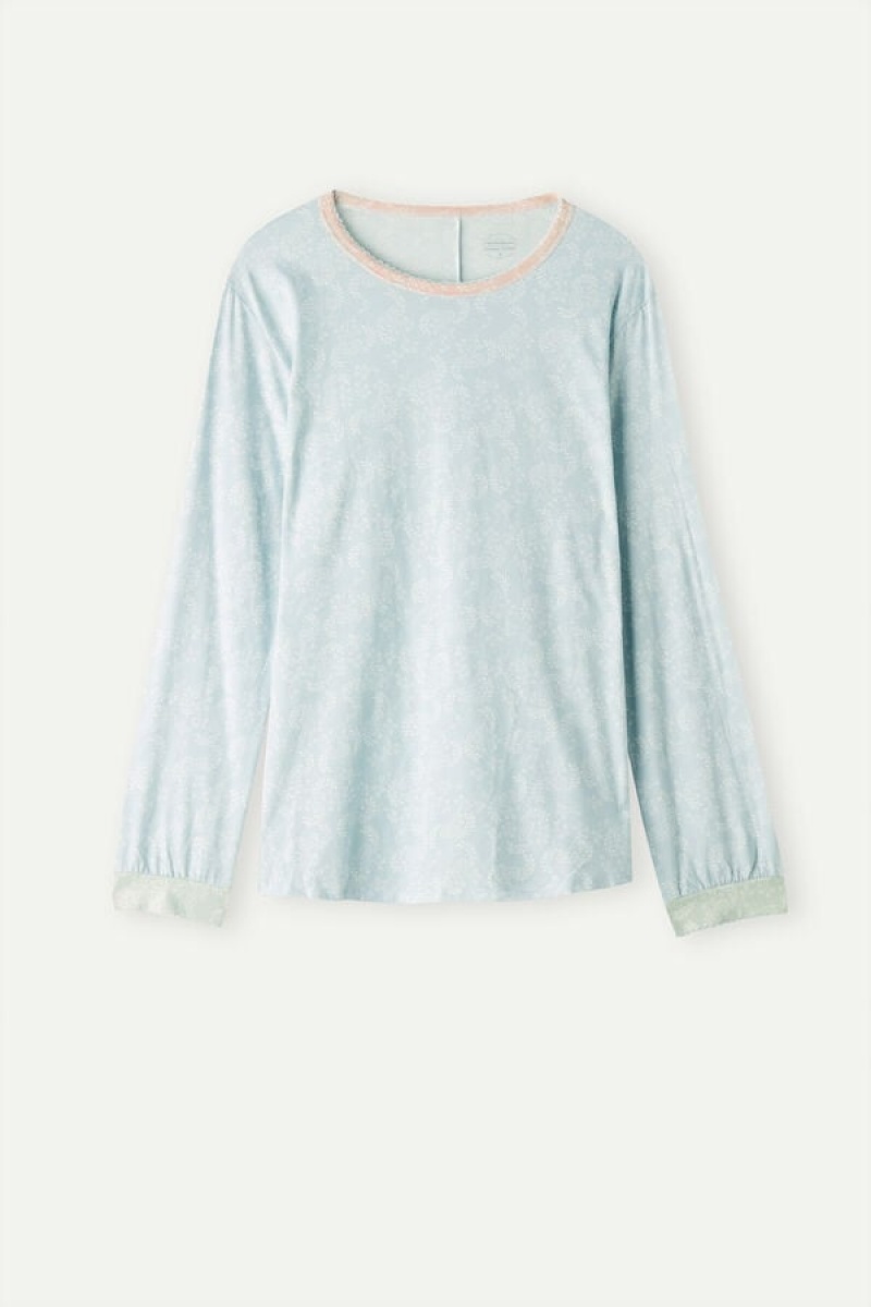 Intimissimi Romantic Cashmere Long Sleeve Cotton Top Svijetlo Plave | SN-ITMSM58252