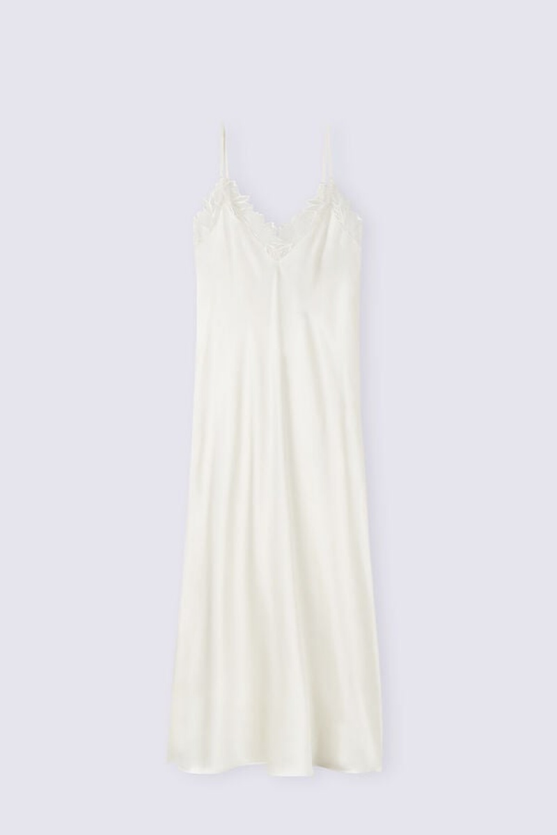 Intimissimi Satin Darlings Long Silk Nightgown Bijele | SN-ITMSM57834