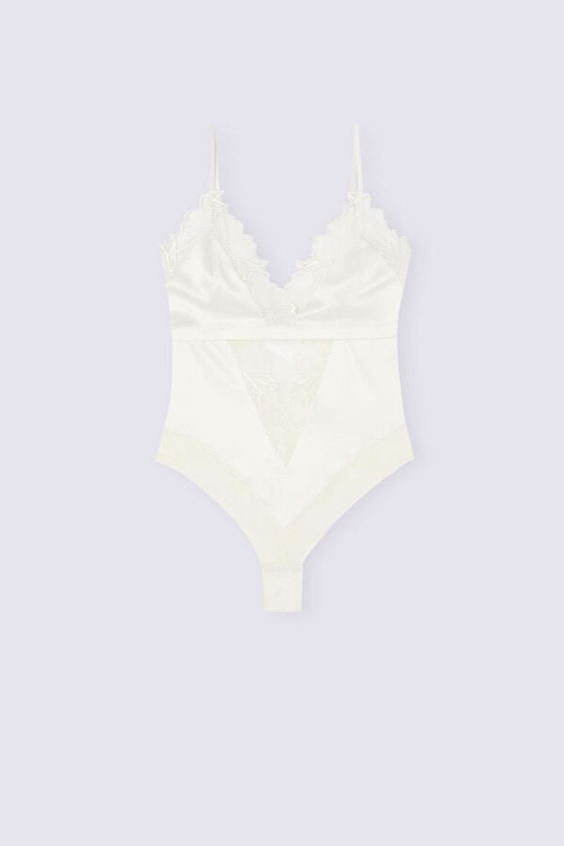 Intimissimi Satin Darlings Satin And Lace Bodysuit Bijele | SN-ITMSM57874