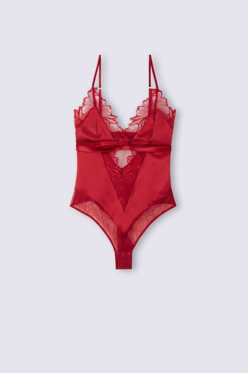 Intimissimi Satin Darlings Satin And Lace Bodysuit Crvene | SN-ITMSM57882