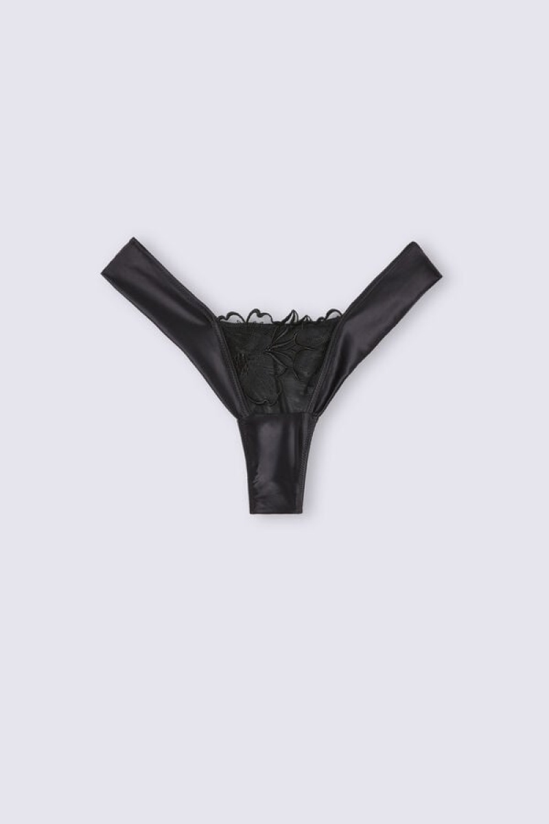 Intimissimi Satin Darlings ‘80s Stil Brazilian Crne | SN-ITMSM57504