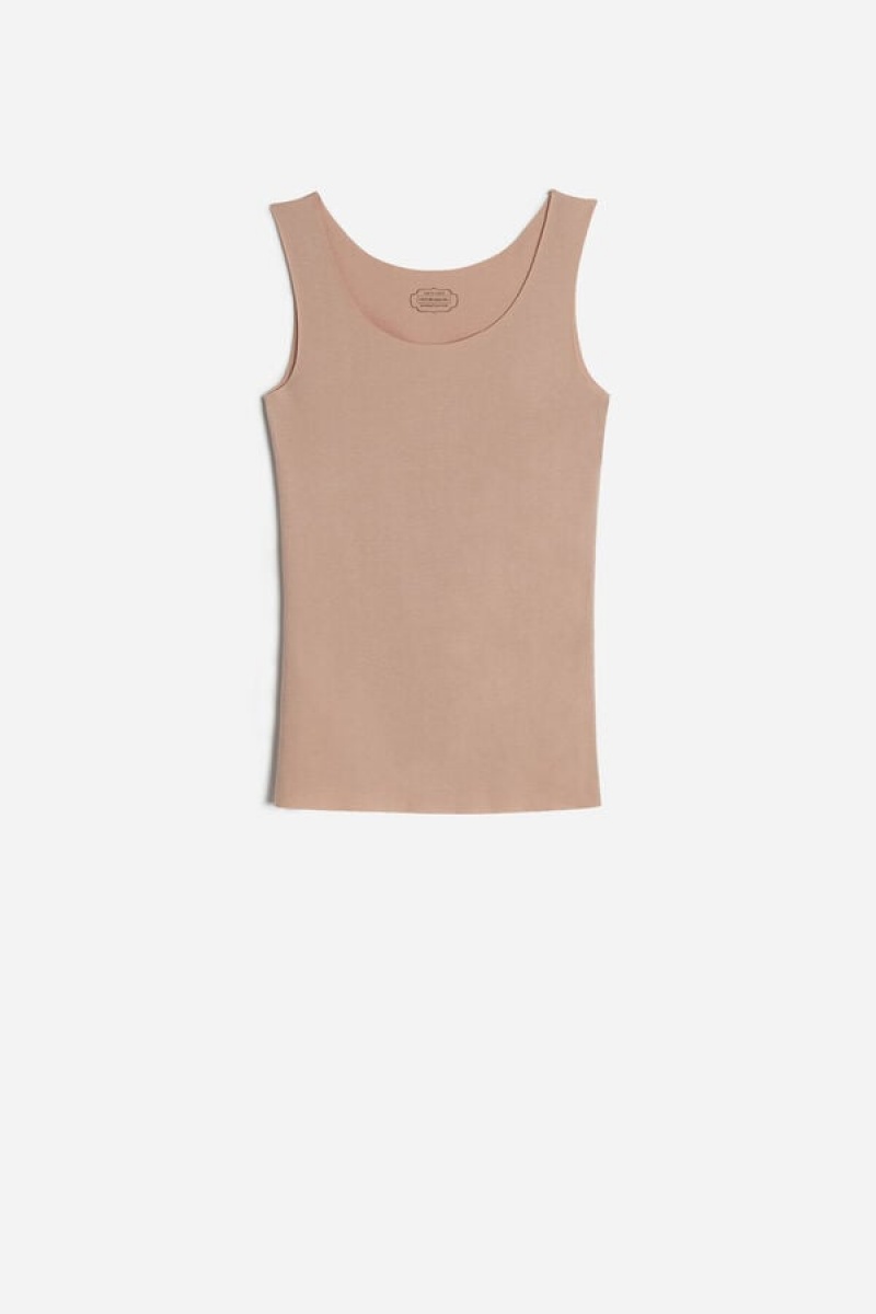 Intimissimi Seamless Supima® Cotton Tank Top Bež | SN-ITMSM57924