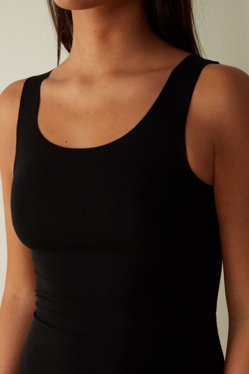 Intimissimi Seamless Supima® Cotton Tank Top Crne | SN-ITMSM57925