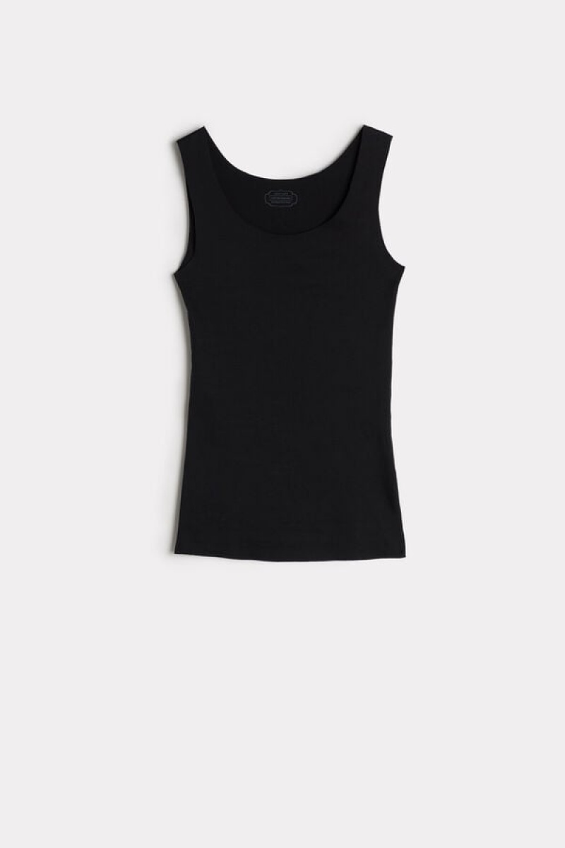 Intimissimi Seamless Supima® Cotton Tank Top Crne | SN-ITMSM57925