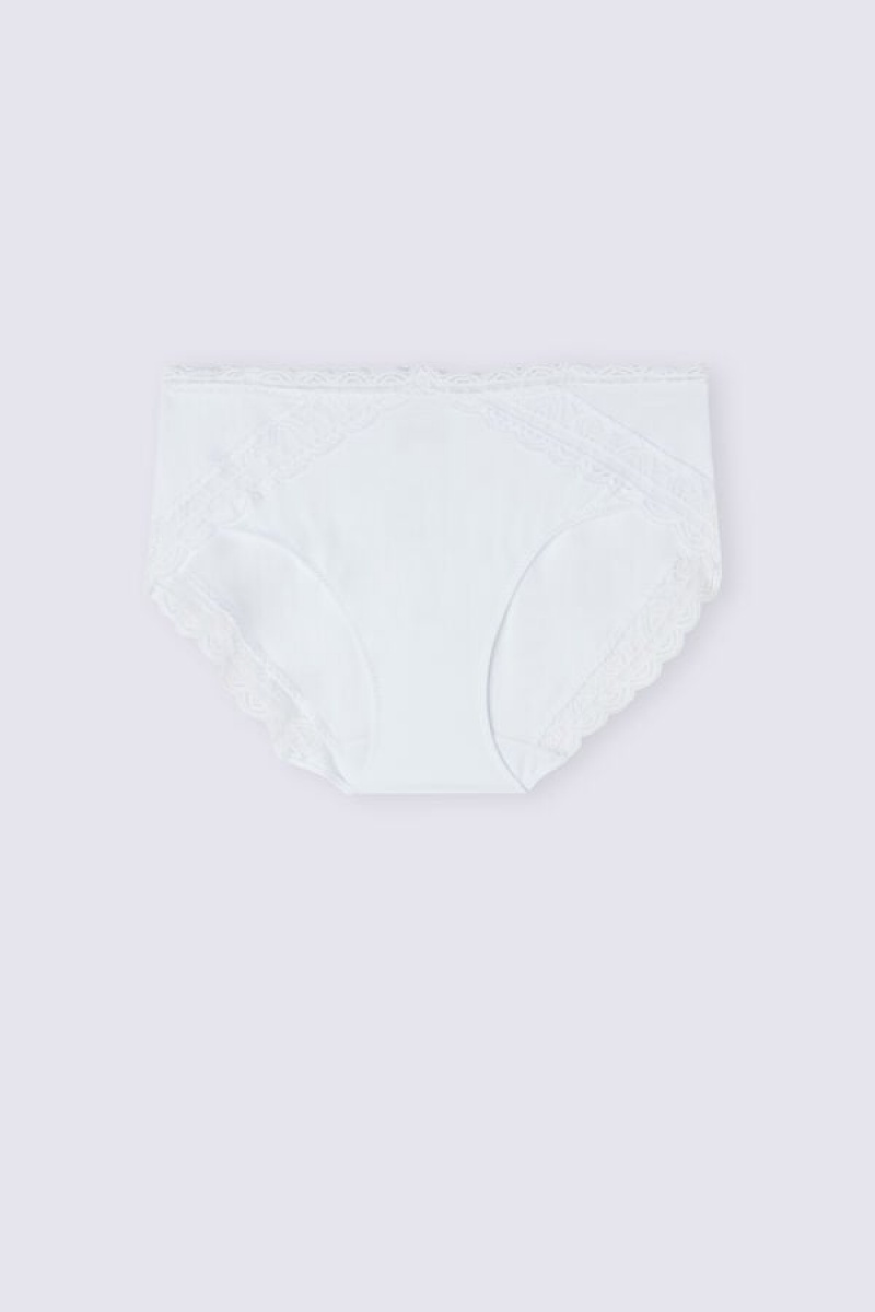 Intimissimi Semi-high Rise Cotton And Lace Panties Bijele | SN-ITMSM57631