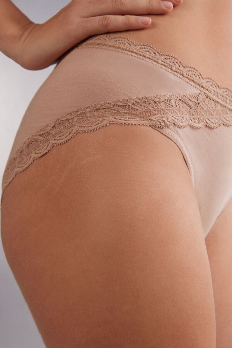 Intimissimi Semi-high Rise Cotton And Lace Panties Bež | SN-ITMSM57633