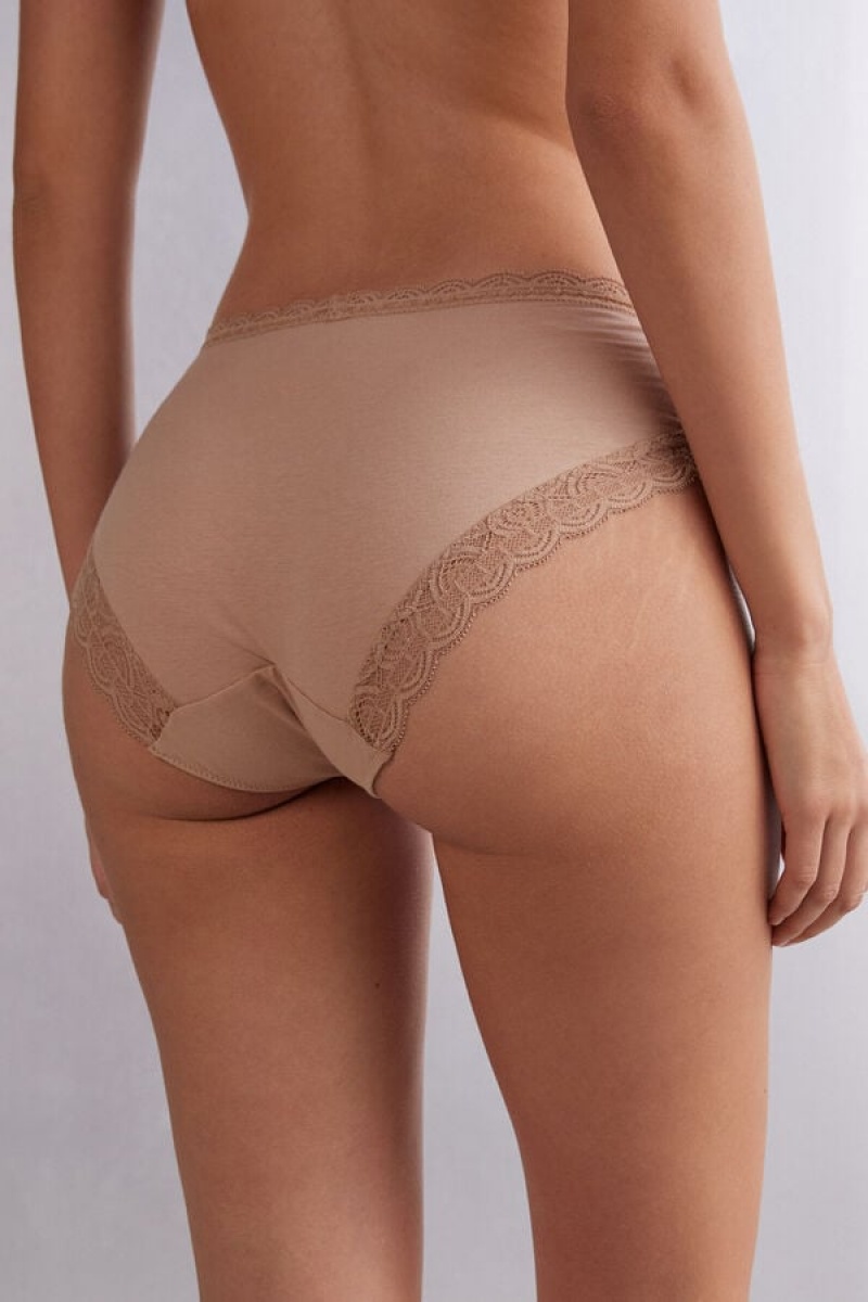 Intimissimi Semi-high Rise Cotton And Lace Panties Bež | SN-ITMSM57633