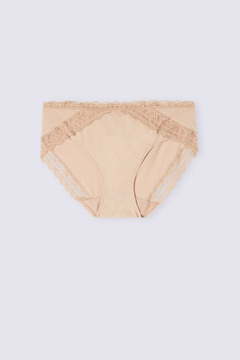 Intimissimi Semi-high Rise Cotton And Lace Panties Bež | SN-ITMSM57633