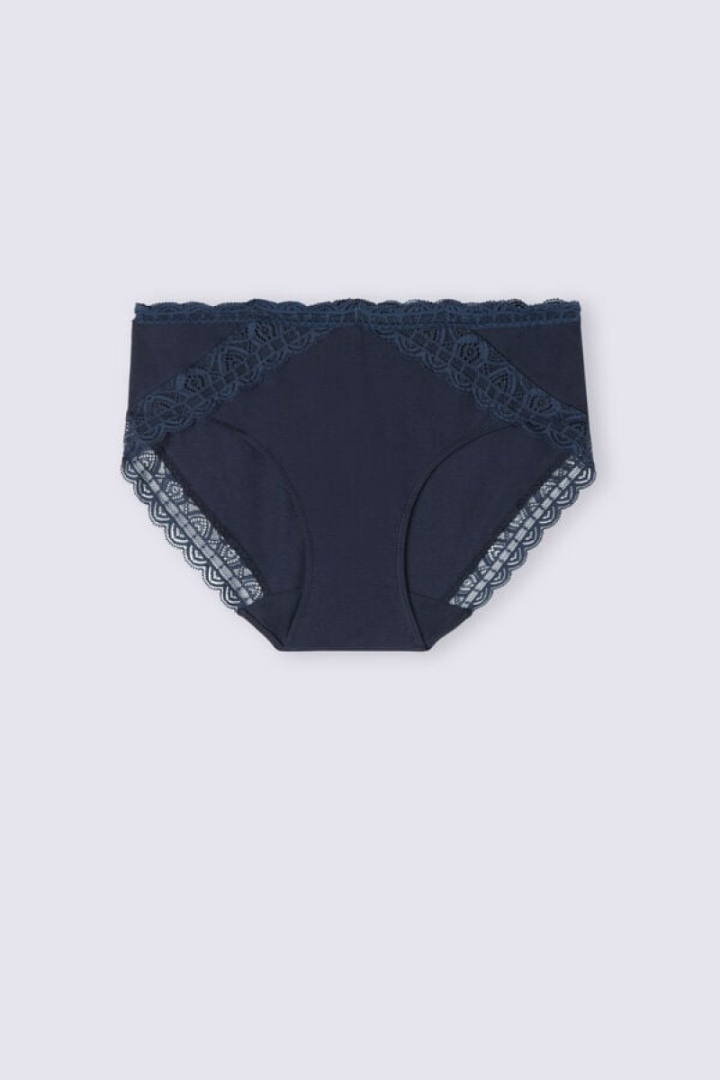 Intimissimi Semi-high Rise Cotton And Lace Panties Plave | SN-ITMSM57634