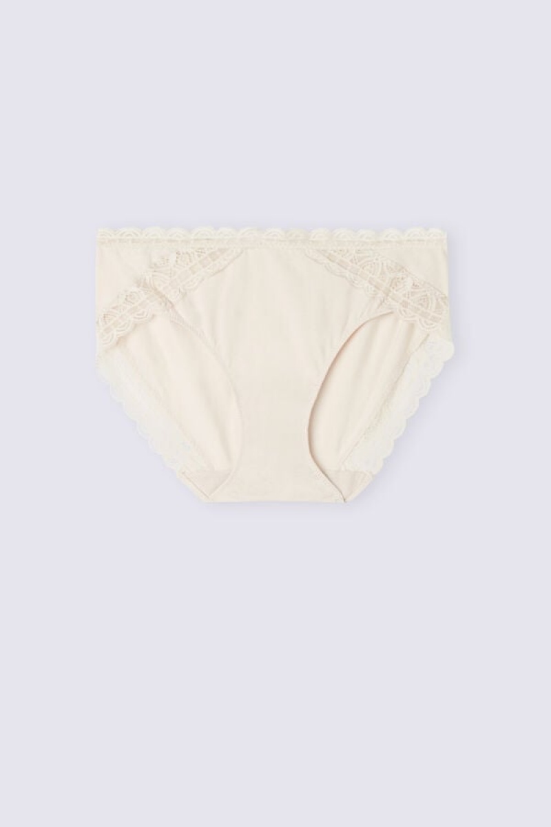 Intimissimi Semi-high Rise Cotton And Lace Panties Bež | SN-ITMSM57637