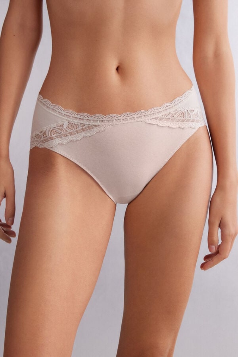 Intimissimi Semi-high Rise Cotton And Lace Panties Bež | SN-ITMSM57637