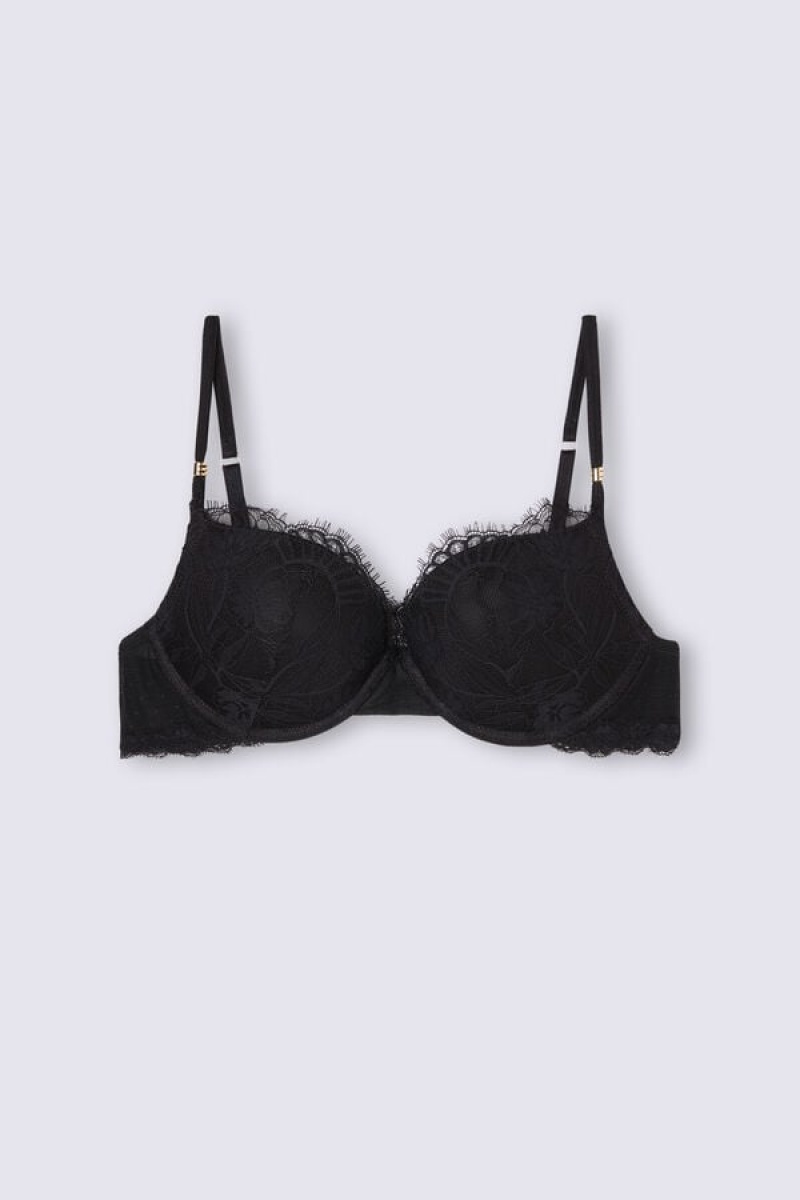 Intimissimi Sensual Flowers Elettra Super Push-up Bra Crne | SN-ITMSM56779