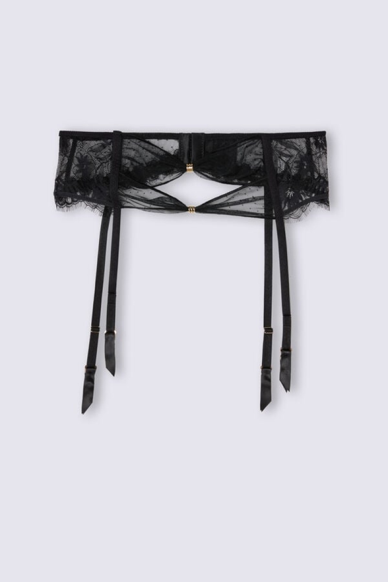 Intimissimi Sensual Flowers Garter Belt Crne | SN-ITMSM57892