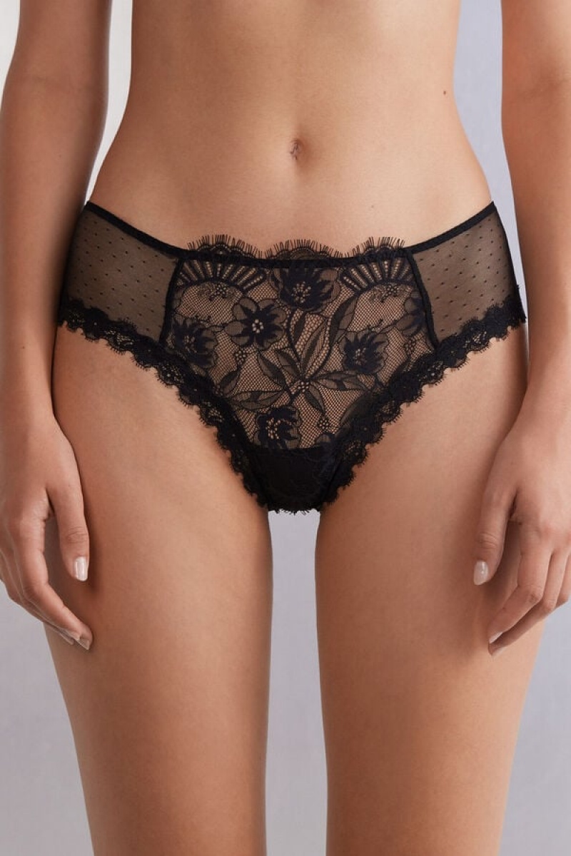 Intimissimi Sensual Flowers Hipster Brazilian Crne | SN-ITMSM57693