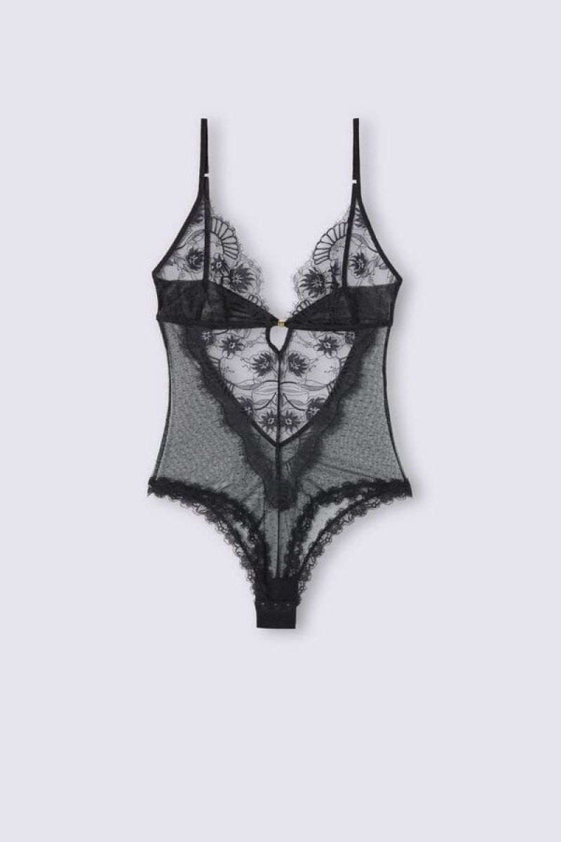 Intimissimi Sensual Flowers Tulle And Lace Bodysuit Crne | SN-ITMSM57886