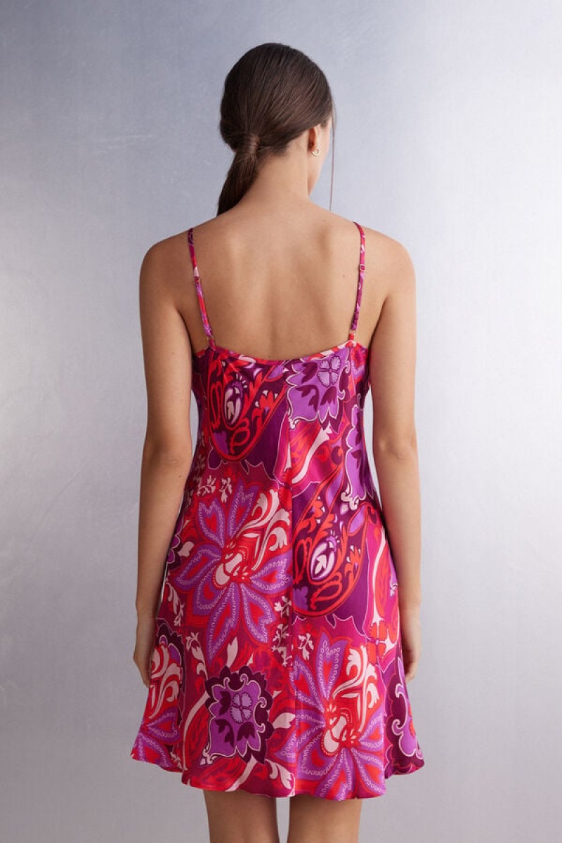 Intimissimi Sensual Flowers Viscose Satin Chemise Roze | SN-ITMSM57833