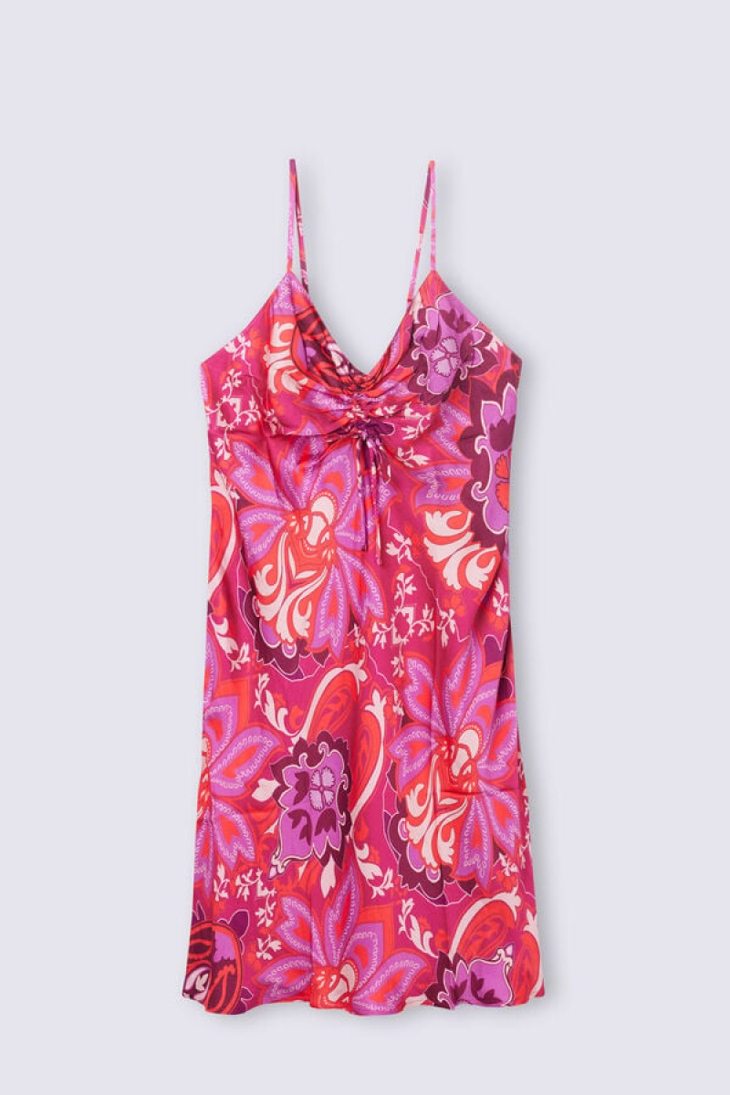 Intimissimi Sensual Flowers Viscose Satin Chemise Roze | SN-ITMSM57833