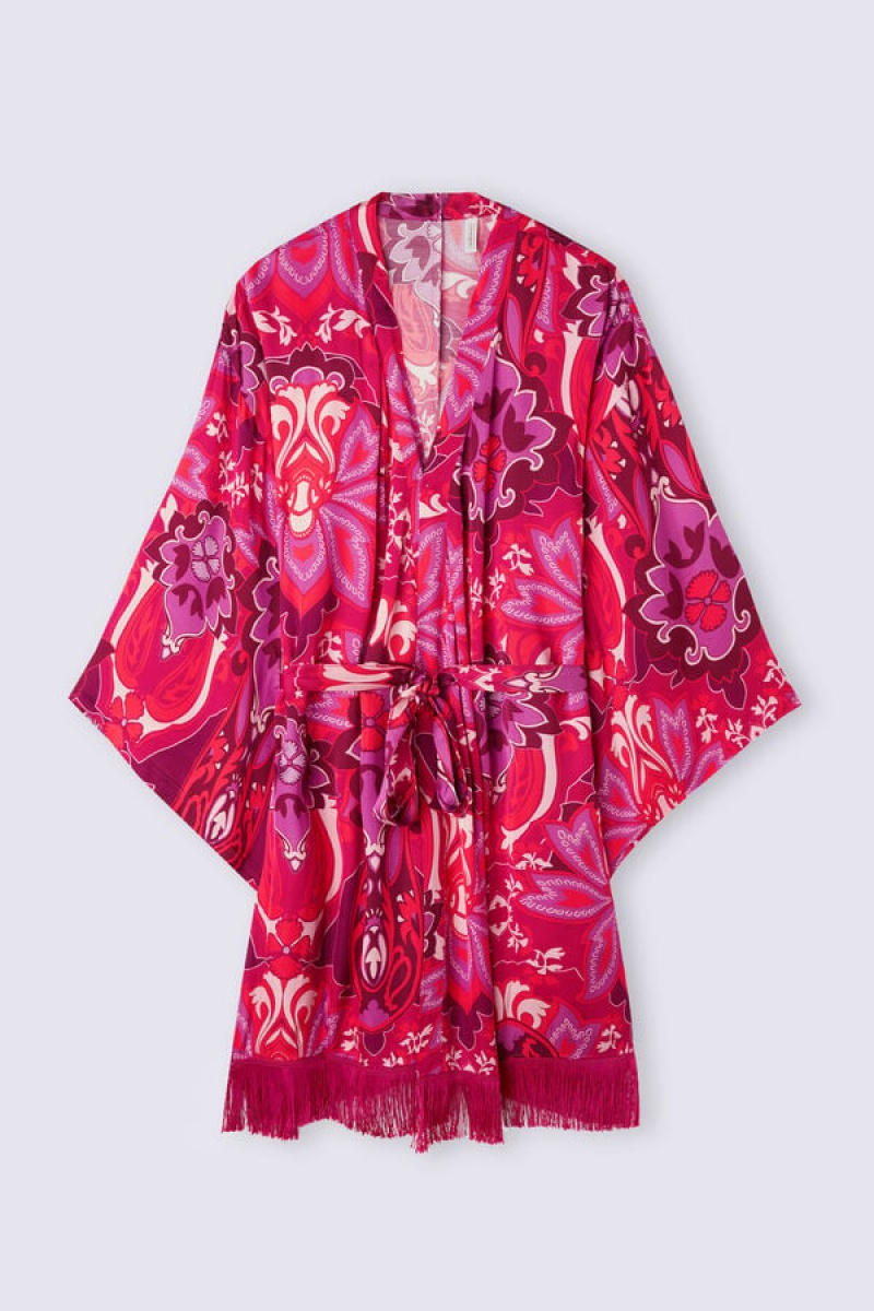 Intimissimi Sensual Flowers Viscose Satin Kimono Roze | SN-ITMSM58434