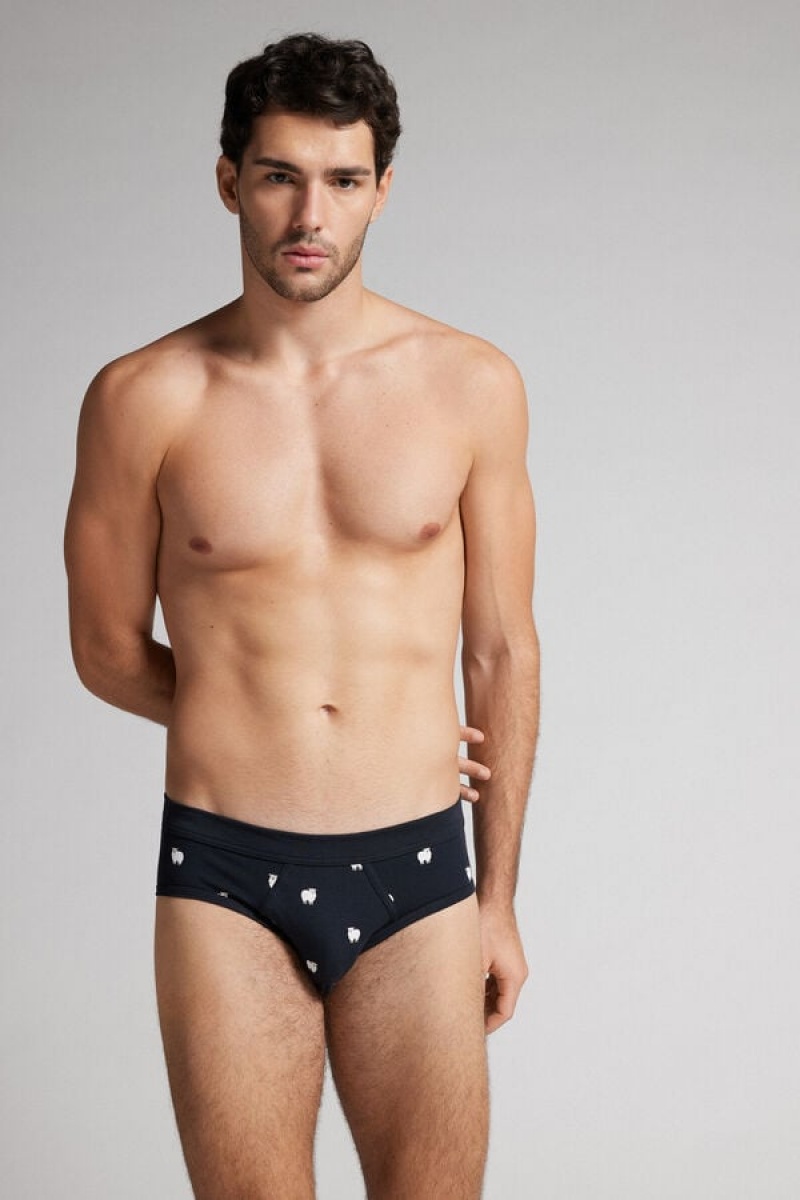 Intimissimi Sheep Briefs In Stretch Supima® Cotton Plave | SN-ITMSM58582