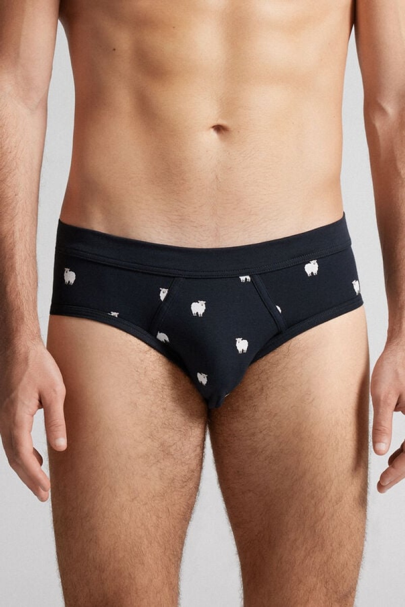 Intimissimi Sheep Briefs In Stretch Supima® Cotton Plave | SN-ITMSM58582