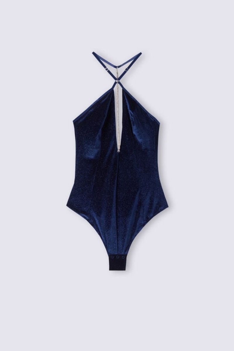 Intimissimi Shooting For The Star Velvet Bodysuit Plave | SN-ITMSM58173