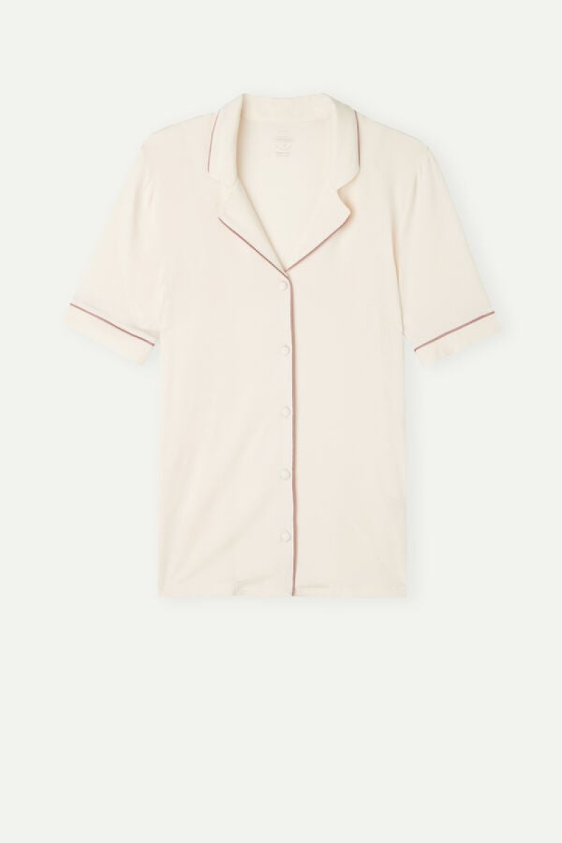 Intimissimi Short Sleeve Button Up Shirt In Modal Bež | SN-ITMSM58355