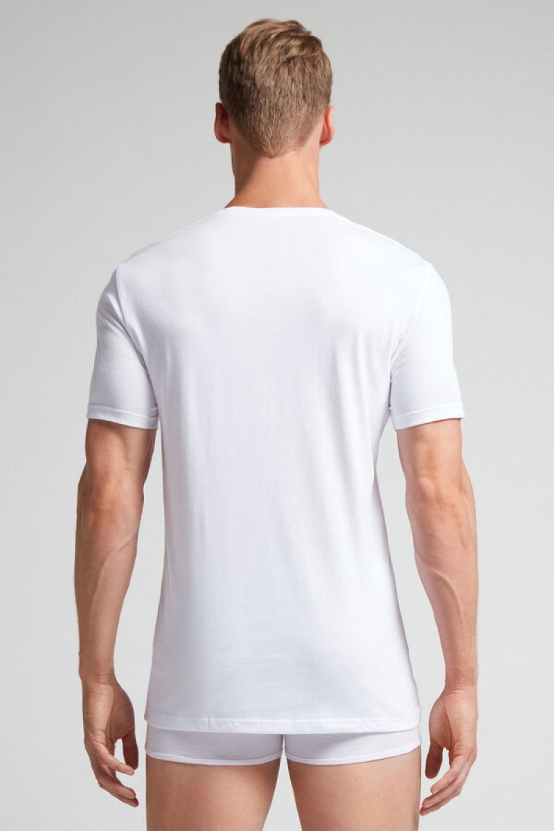 Intimissimi Short Sleeve Crew Neck T Shirt In Supima® Cotton Bijele | SN-ITMSM58596