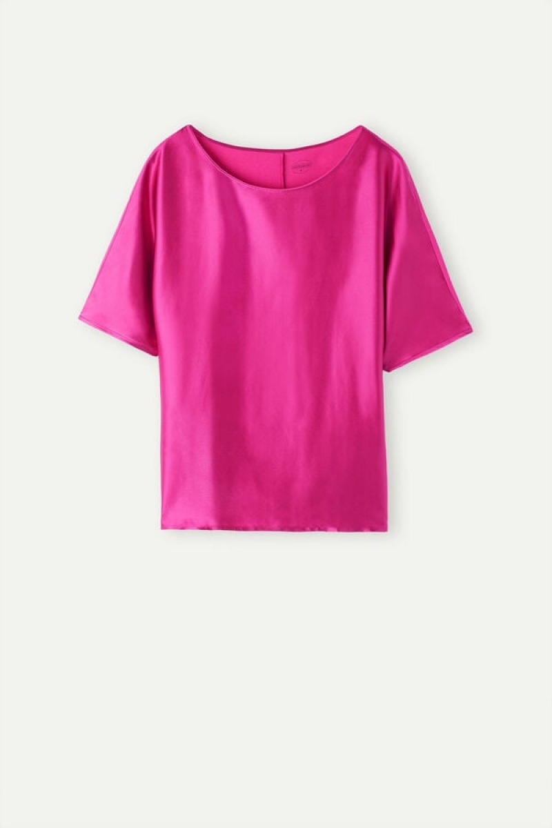 Intimissimi Short Sleeve Silk And Modal Top Roze | SN-ITMSM58049