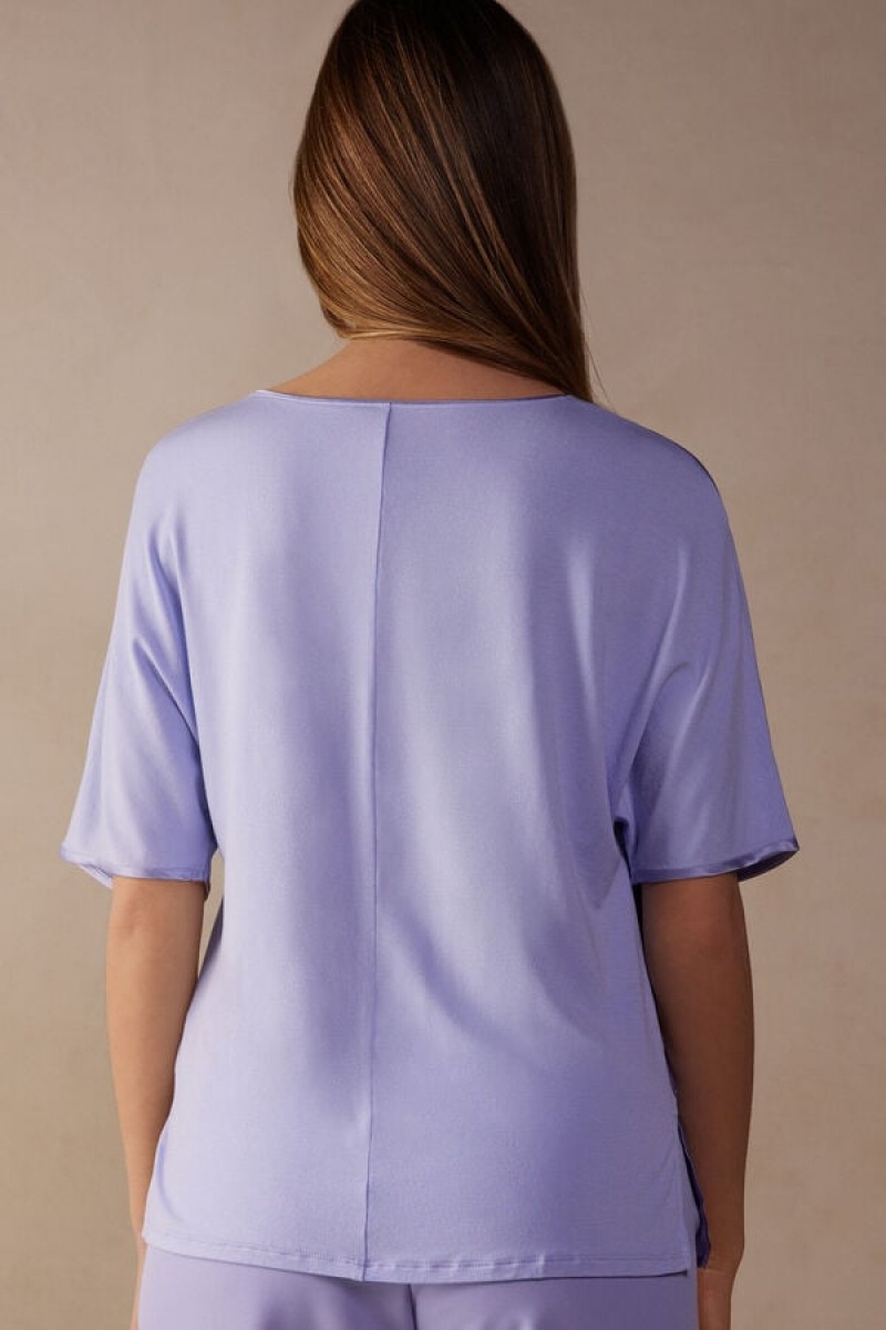 Intimissimi Short Sleeve Silk And Modal Top Ljubičaste | SN-ITMSM58051