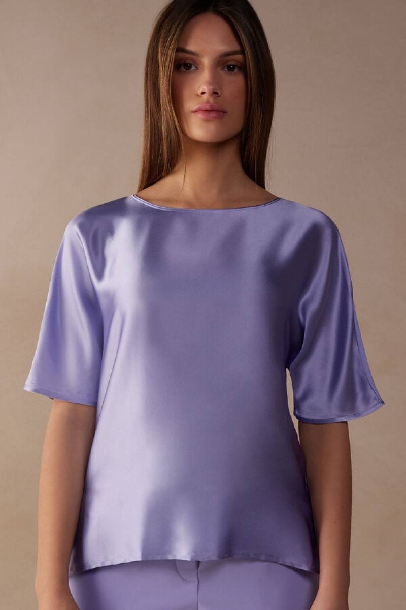 Intimissimi Short Sleeve Silk And Modal Top Ljubičaste | SN-ITMSM58051