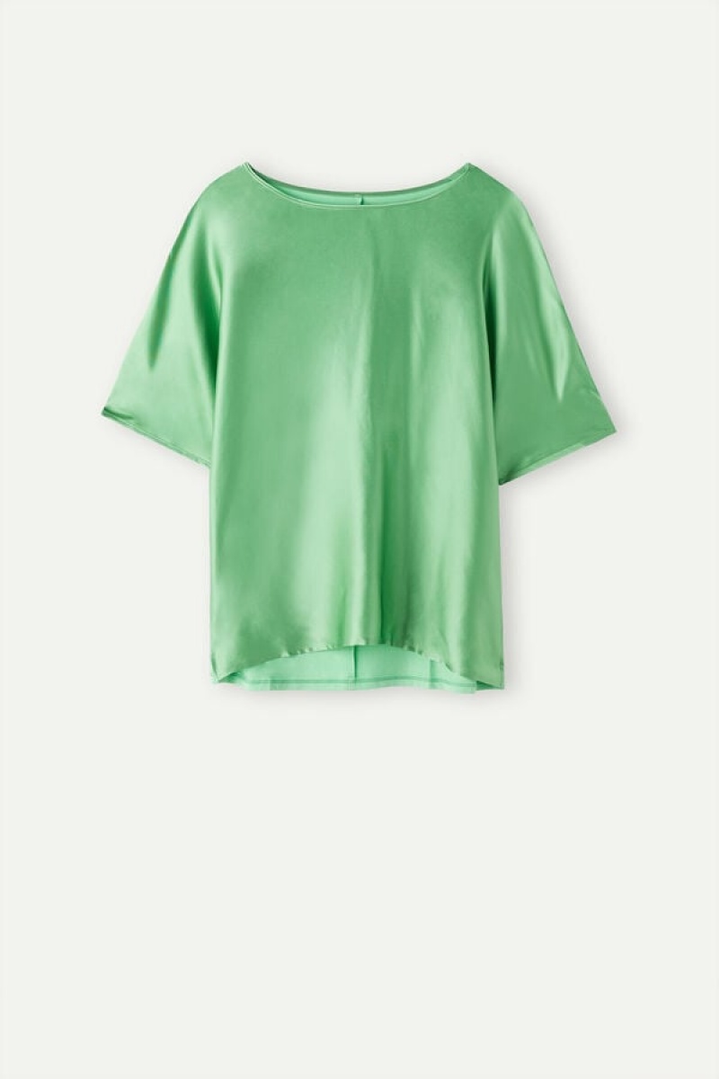 Intimissimi Short Sleeve Silk And Modal Top Zelene | SN-ITMSM58052