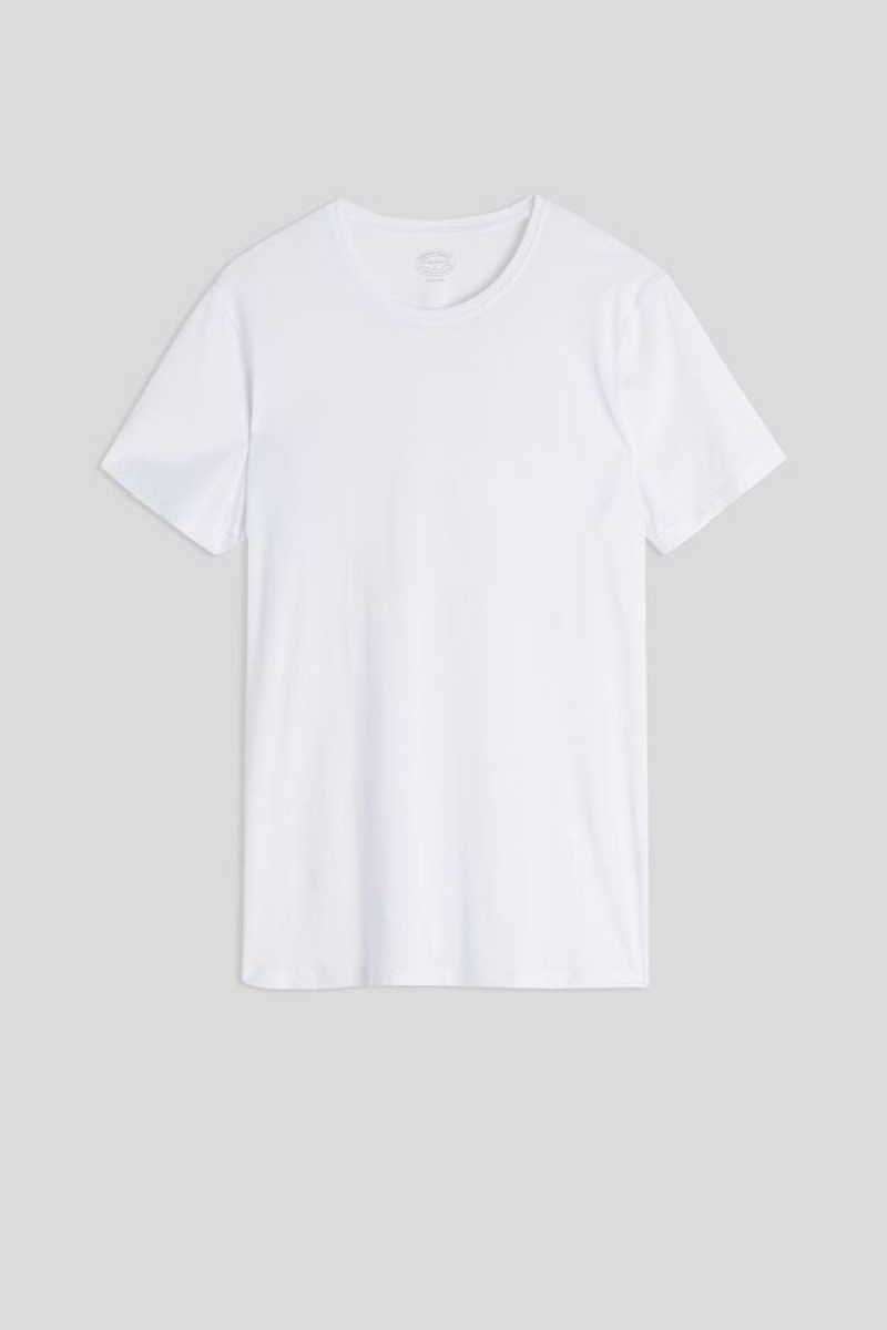 Intimissimi Short-sleeve Crew-neck T-shirt In Extra-fine Supima® Cotton Bijele | SN-ITMSM58587