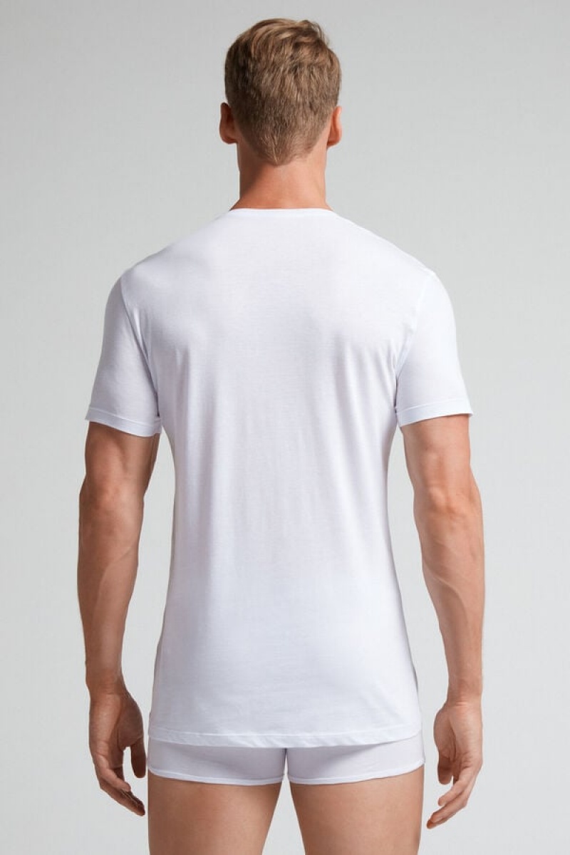 Intimissimi Short-sleeve Crew-neck T-shirt In Extra-fine Supima® Cotton Bijele | SN-ITMSM58732