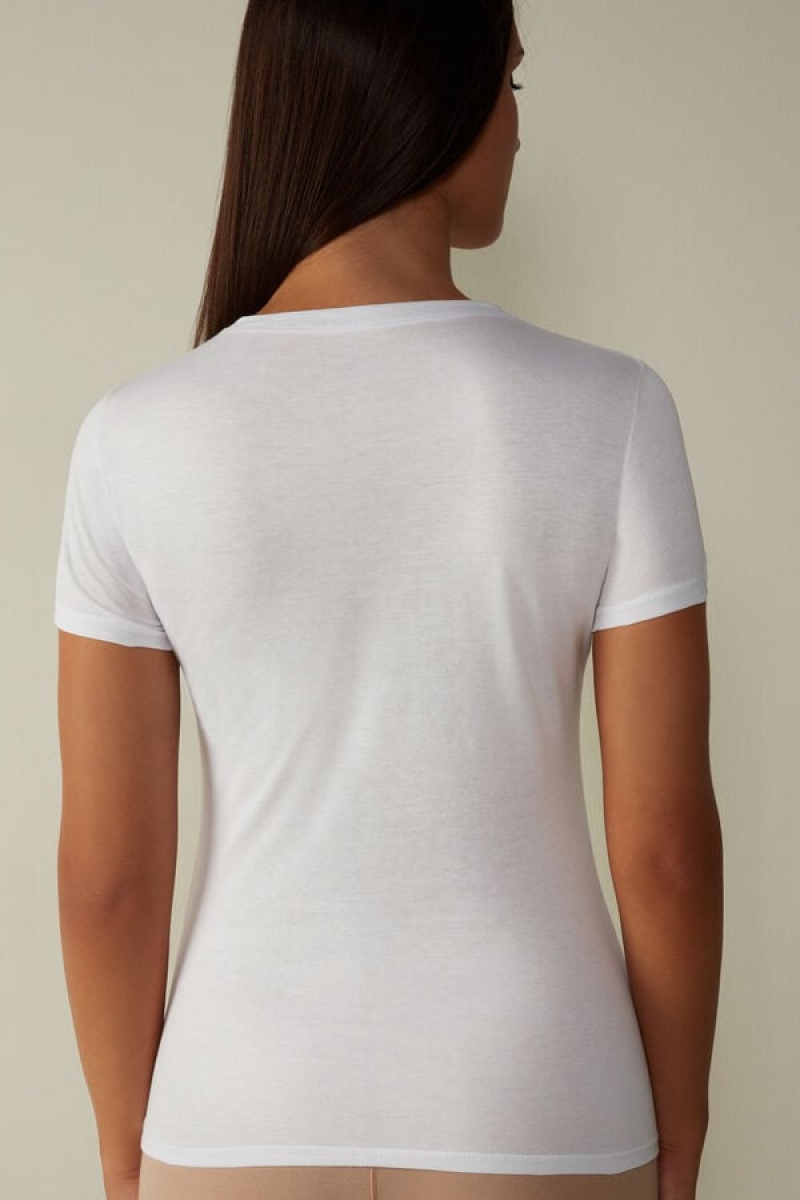 Intimissimi Short-sleeve T-shirt In Ultrafresh Supima® Cotton Bijele | SN-ITMSM58035