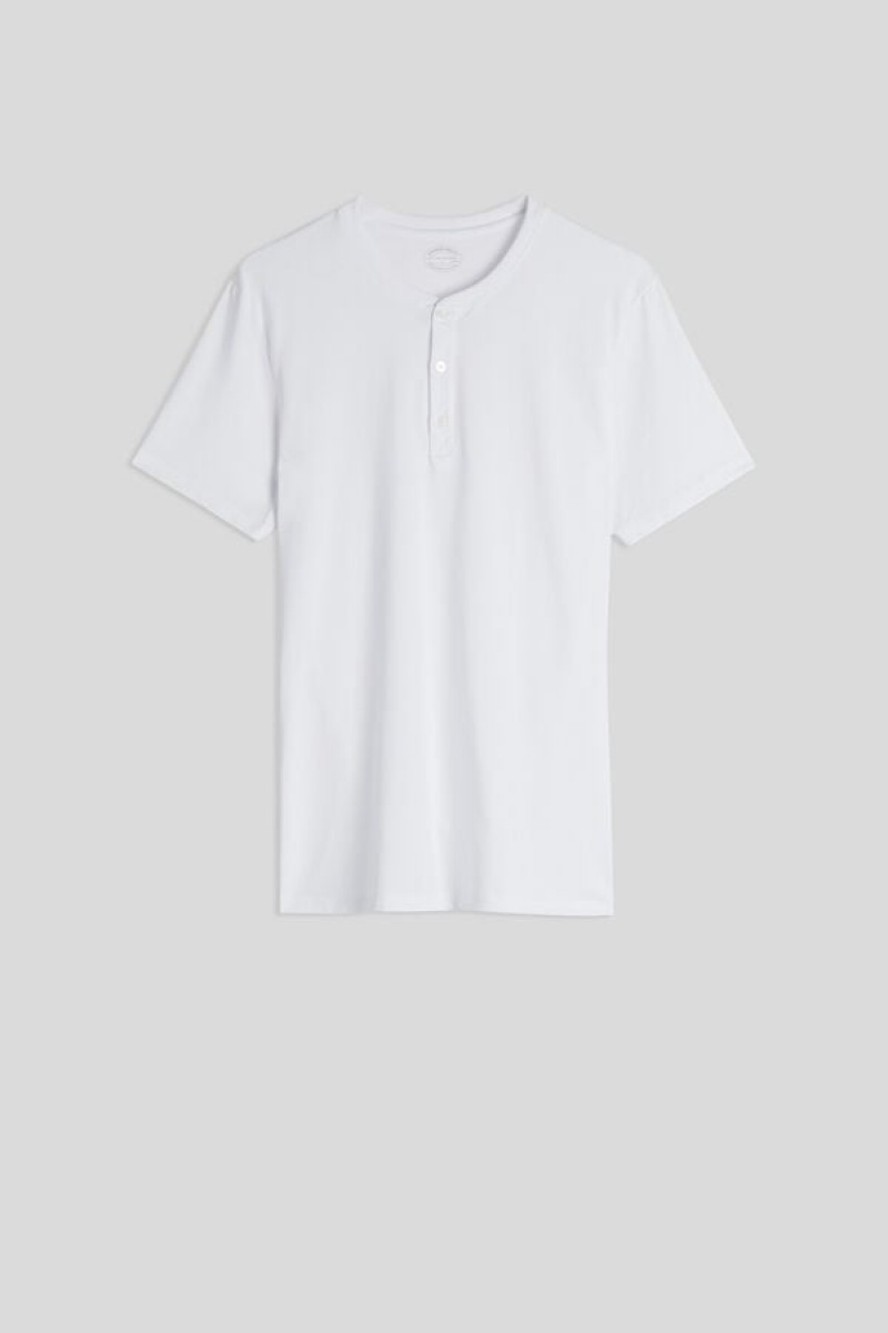 Intimissimi Short-sleeved Supima® Cotton Shirt Bijele | SN-ITMSM58746