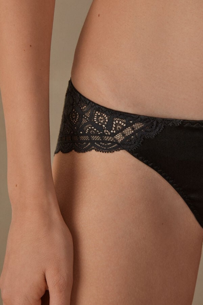 Intimissimi Silk And Lace Briefs Crne | SN-ITMSM57542