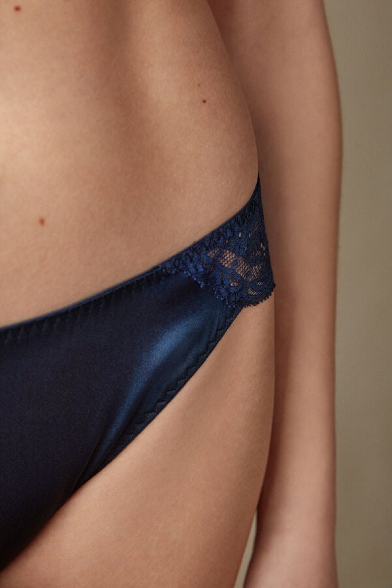 Intimissimi Silk And Lace Briefs Plave | SN-ITMSM57569