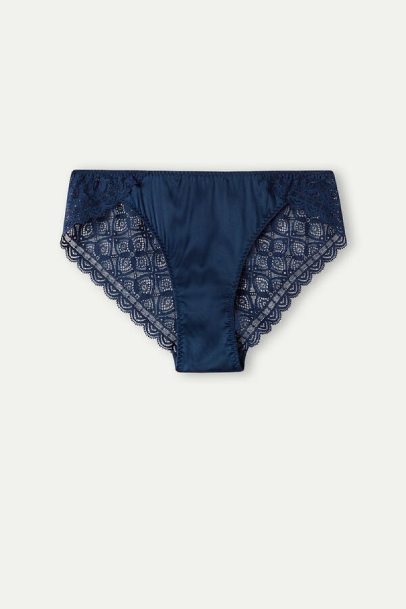 Intimissimi Silk And Lace Briefs Plave | SN-ITMSM57569