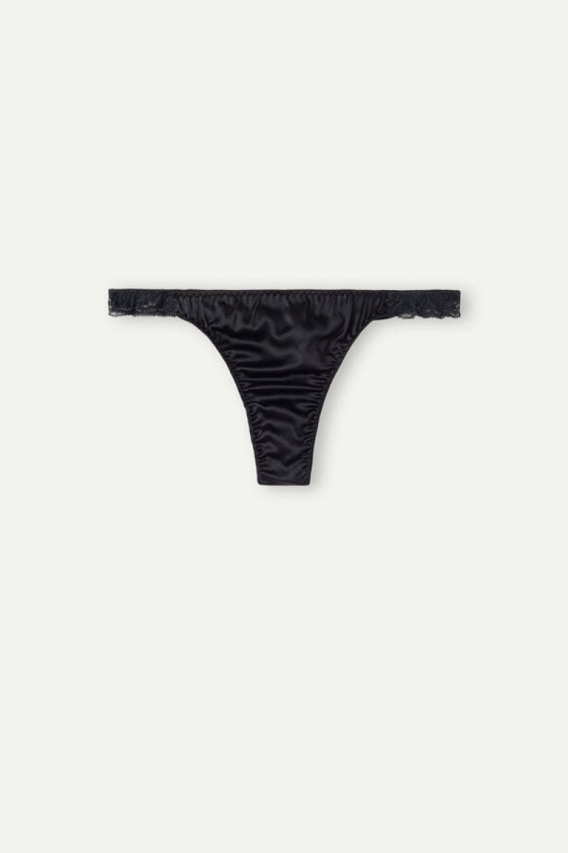 Intimissimi Silk And Lace G-string Crne | SN-ITMSM57706