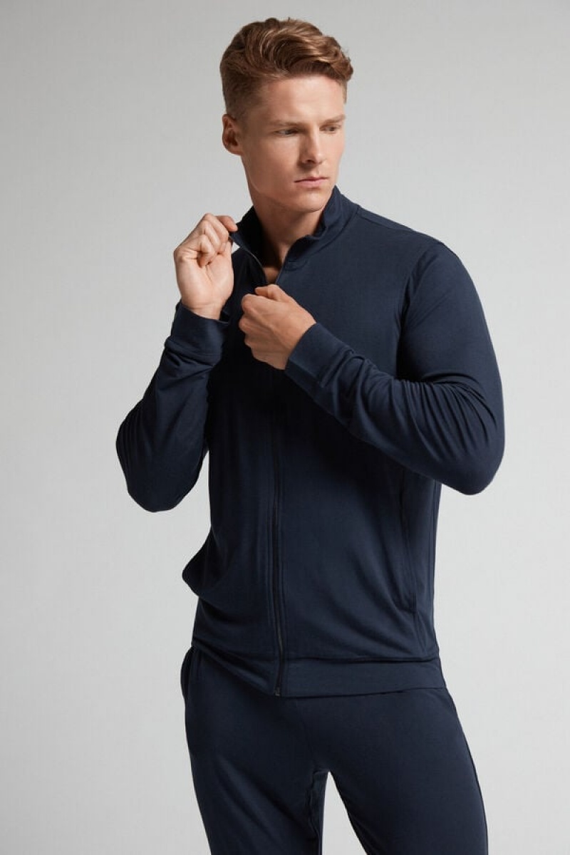 Intimissimi Silk And Modal Zip-up Sweatshirt Plave | SN-ITMSM58636