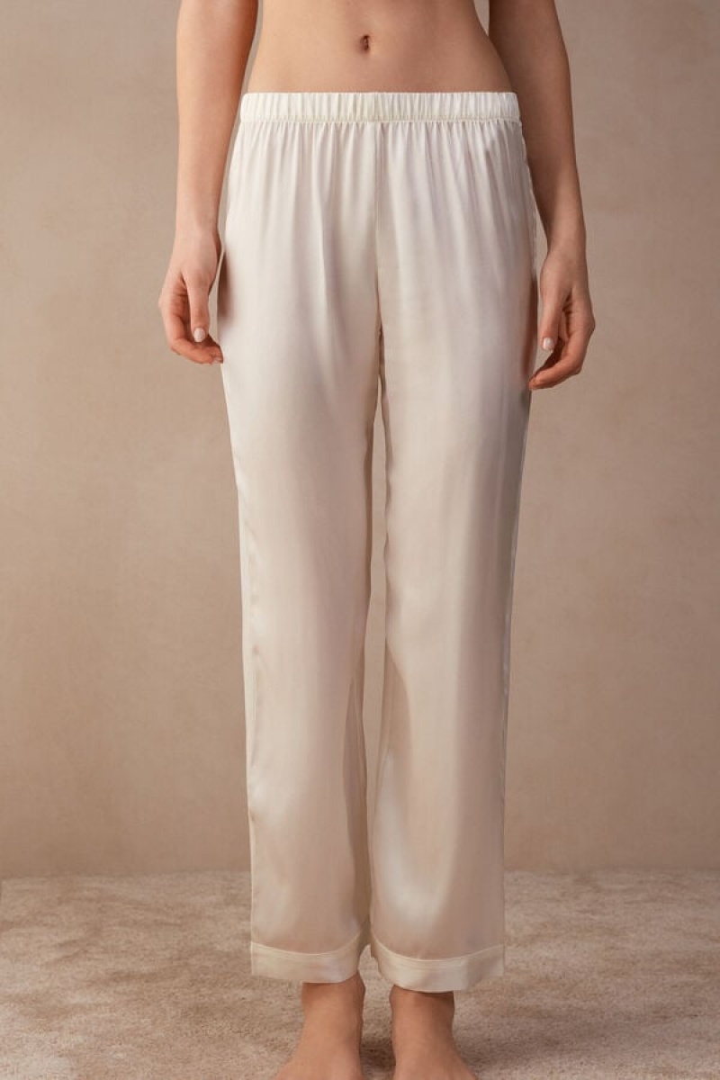 Intimissimi Silk Satin Pajama Pants Bijele | SN-ITMSM58192