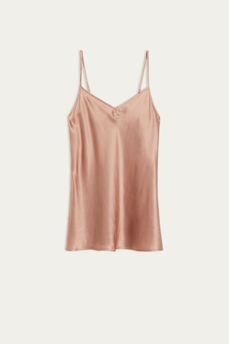 Intimissimi Silk Satin Top With V-neckline Bež | SN-ITMSM57951