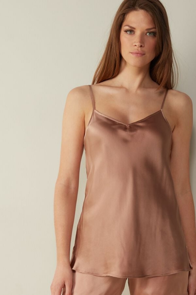 Intimissimi Silk Satin Top With V-neckline Bež | SN-ITMSM57951