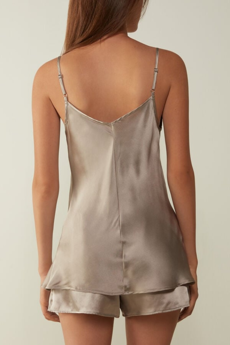 Intimissimi Silk Satin Top With V-neckline Bež | SN-ITMSM57952