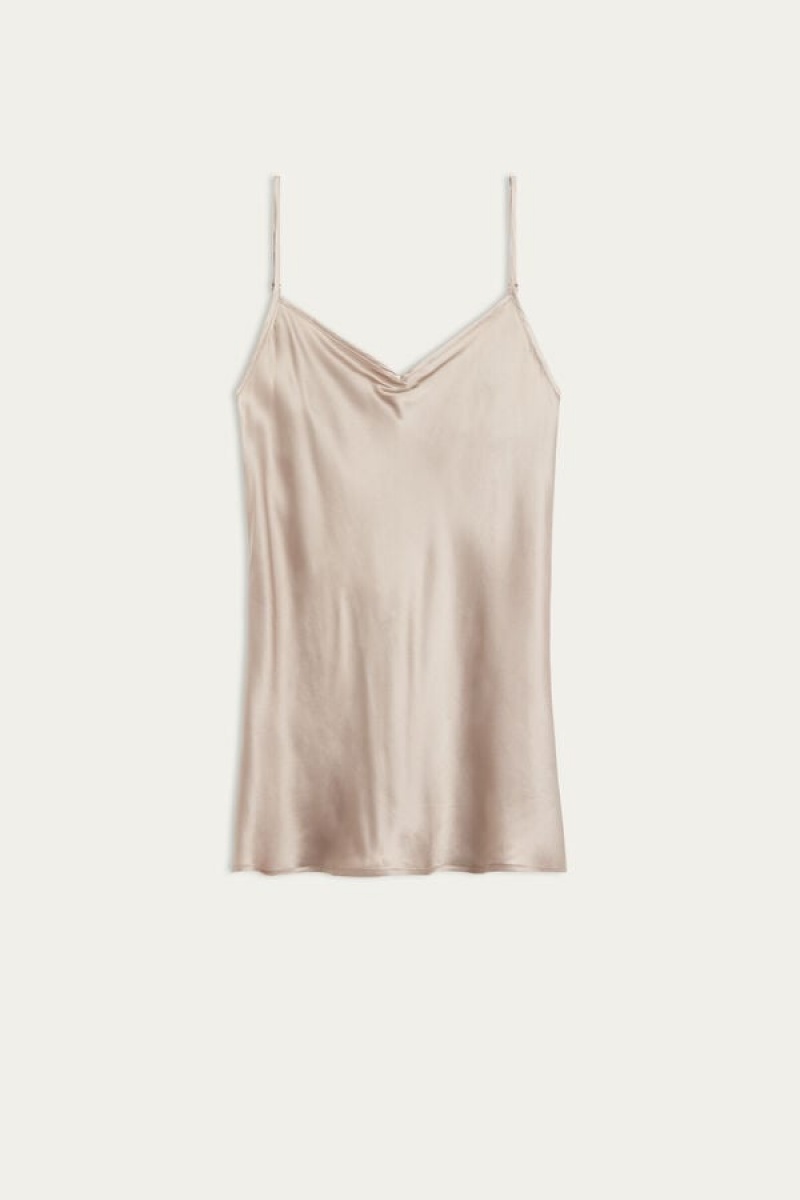 Intimissimi Silk Satin Top With V-neckline Bež | SN-ITMSM57952